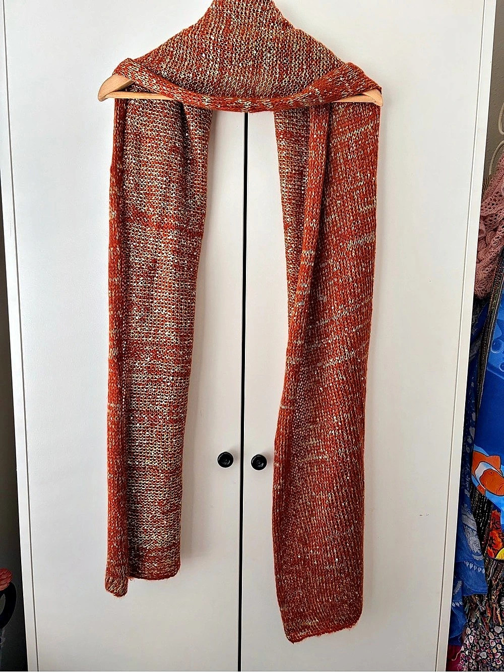 Metallic Knit Scarf Wrap in Orange & Green